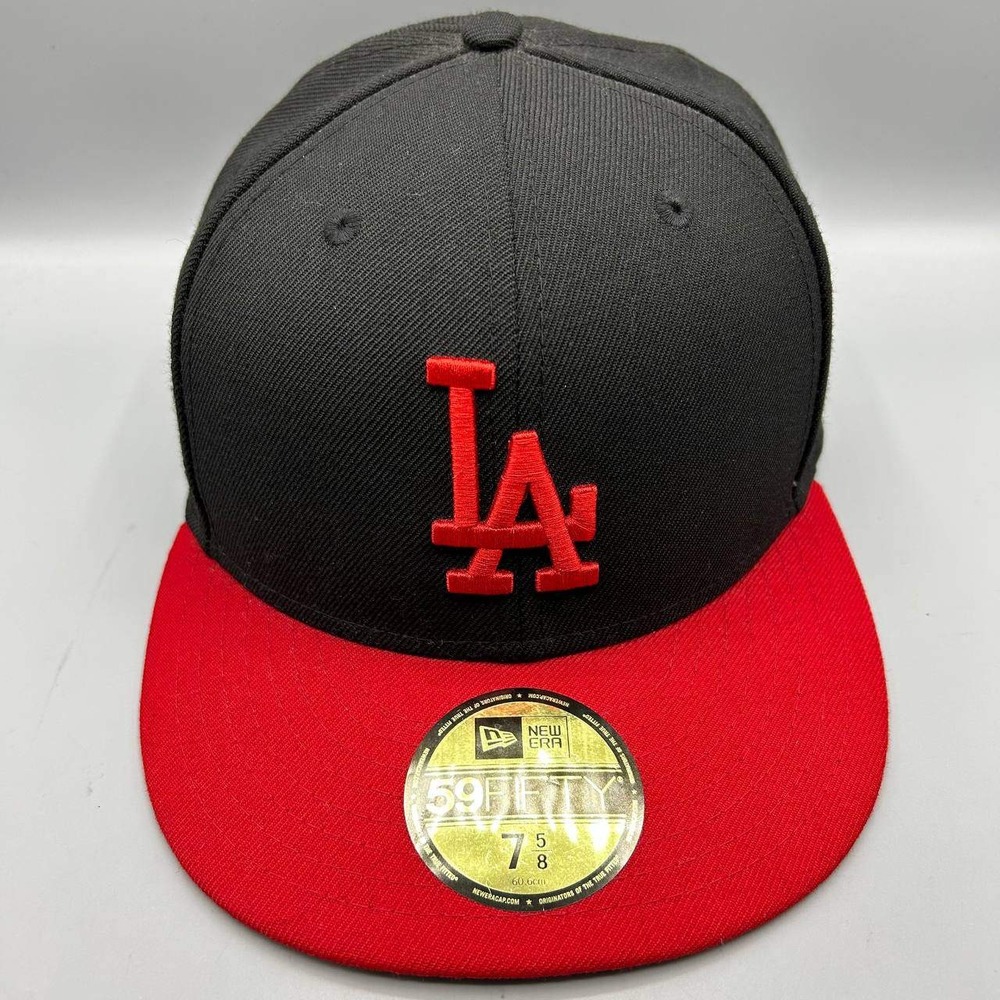 Los Angeles LA Dodgers MLB Hat Men 7 5/8 Black 59Fifty New Era Fitted Cap Wool